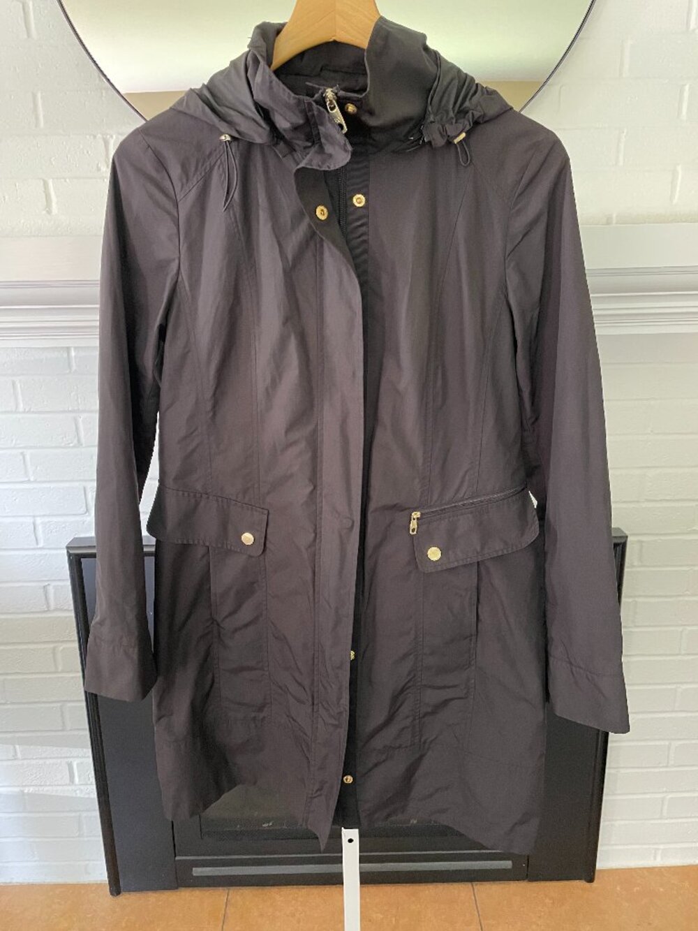 Cole Haan Rain Jacket Coat Black Detachable Hood Women's Size M
